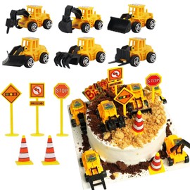 KIWOP 11 Piezas de decoración para tartas de vehículos de construcción,decoraciones para pasteles de fiesta de cumpleaños,fiesta construccion,mini excavadoras