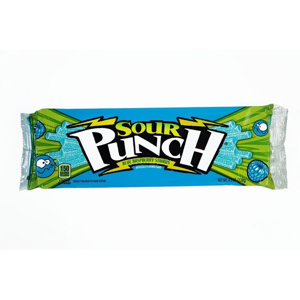 Sour Punch Blue Raspberry Sour Candy Straws 4.5 Oz Tray (Pack of 12)