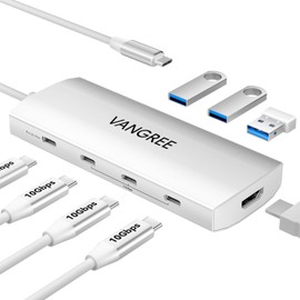 Adaptador multipuerto USB C 8 en 1, 3 puertos USB 3.2 Gen 2 con 10 Gbps, 3 USB-A 3.0 5 Gbps, 4 K a 60 Hz, HDMI, 100 W PD, divisor USBC para MacBook...
