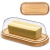 Hekeieon ,Butter Dish with Lid, Bamboo Butter Holder, Container Clear-Bamboo