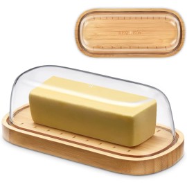 Hekeieon ,Butter Dish with Lid, Bamboo Butter Holder, Container Clear-Bamboo