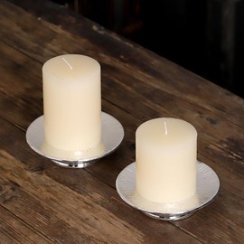 Metallic Silver Ceramic Candle Plate and Jewelry Dish Set of 2, 5" Diameter