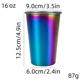 JYJFGSFA 16 oz Rainbow Cups Set of 4, Stainless Steel Unbreakable Drinking Glasses for Indoor Outdoor Picnic, Stackable Durable Tumblers Water Jars and Dishwasher Safe