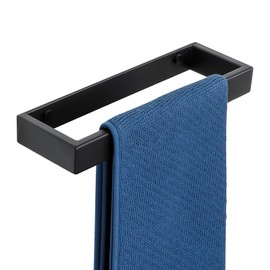 Sayayo Matte Black Towel Bar for Bathroom Wall, 10 Inch Hand Towel Holder, Screw or Self Adhesive Towel Ring Square SUS304 Stainless Steel, 3.2 Inch Wider Design