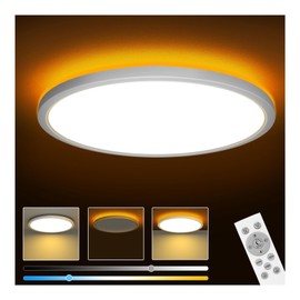 slochi LED Ceiling Light, 24 W 2800 LM Ceiling Light Flat Dimmable with Remote Control, 1800 K Night Light Warm, 3000 K - 6500 K, Ultra Thin Bedroom Lamp for Bedroom, Living Room, Children's Room,