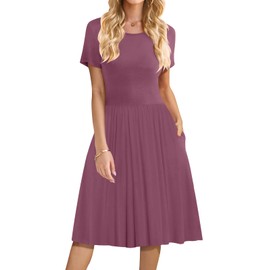 DB MOON Women Mauve Summer Casual Short Sleeve Dresses Empire Waist Dress with Pockets XL