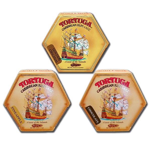 Tortuga Rum Cakes 4 Oz (3 Pack) - Golden Original-Pineapple-Chocolate