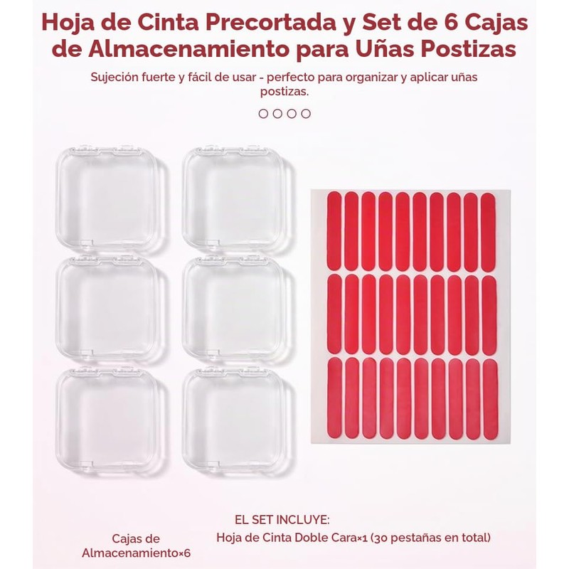Caja organizadora de uñas transparente y 30 unidades de cinta