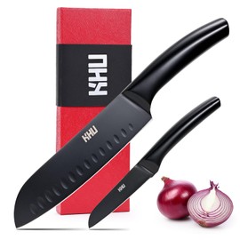 KHU 2-pcs Knife Set Santoku knife 7 inch Chef Knife meat cleaver knife kitchen knife set Chopping knife Paring Knife with Ergonomic Handle, kitchen essentials Gift Box for Family & Restaurant