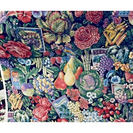 Concord Fabrics VTG Joan Kessler PACKED Fruits Veggies Florals Seeds on Black for Concord BTHY