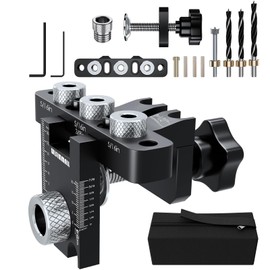 3-in-1 Drilling Template, Adjustable Drilling Jig, 3 Size Drill Bits (8/10/15 mm), Pocket Hole Wooden Dowel Drilling Template Set with Positioning Clip, Pocket Hole Jig Kit, Wooden Dowel Drilling