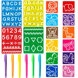 3sscha 22Pcs Alphabet Tracing Stencil Set for Kids Drawing Stencils with Color Highlighter Letters Numbers and Cute Animal Pattern Paint Boards Learn Art Craft Stencil Birthday Gift for Children