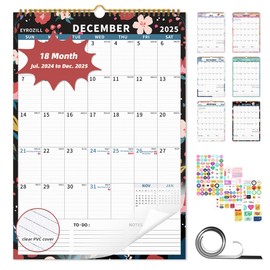 EYROZILL Wall Calendar 2024-2025, Monthly Calendar from July 2024 to December 2025, 12"×17" Magnetic Calendar for Fridge, Family Calendar with Stickers, Flower