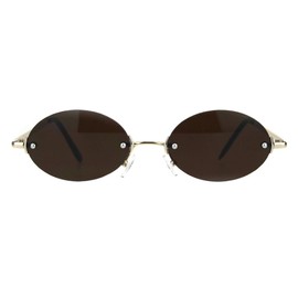 PASTL Rimless Oval Sunglasses Metal Frame Trendy Unisex Shades UV 400 Gold, Brown