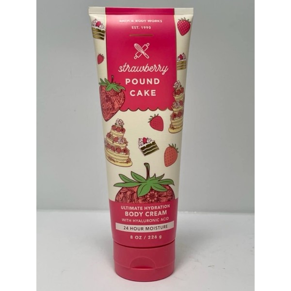 Bath and Body Works Strawberry Pound Cake Ultimate Hydration 24 Hour Body Cream 8 Ounce with Hyaluronic Acid