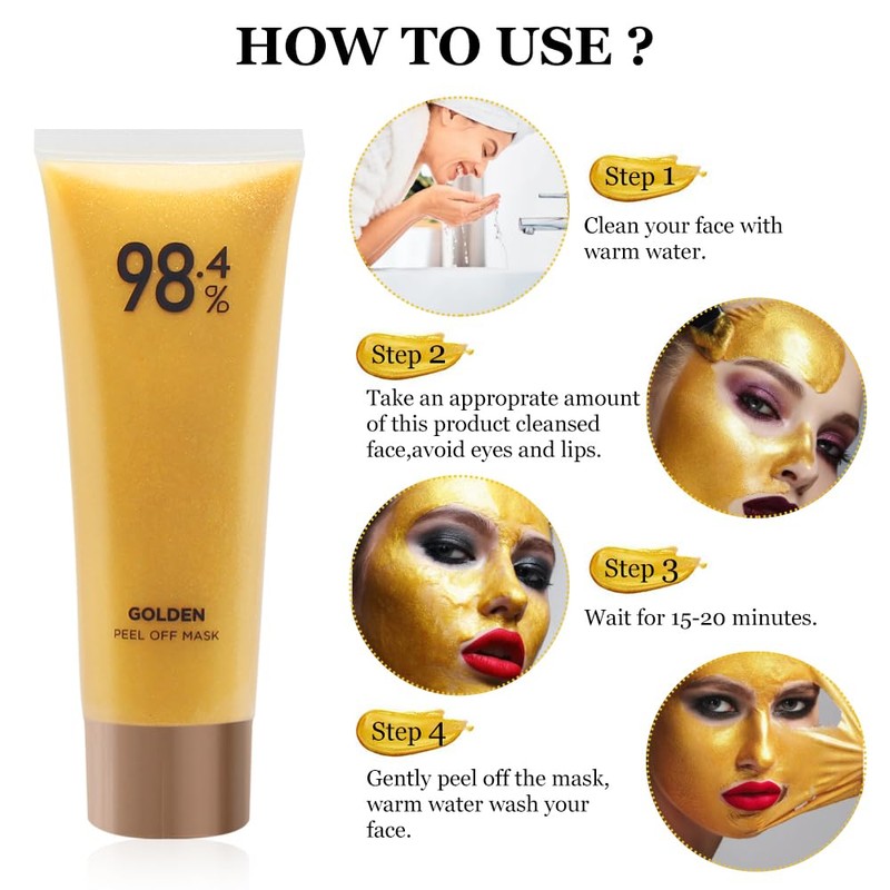 Gold Peel Off Mask, Gold Peel-Off Anti-Wrinkle Whitening Mask, Golden