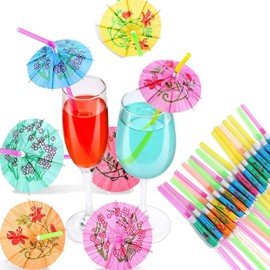 SAHENITEANA 100 pcs pajitas de paraguas para bebidas, pajitas de papel hawaianas para fiesta de verano en la playa, fiesta de Luau, popotes tropicales, decoraciones hechas a mano (Colores mezclados)
