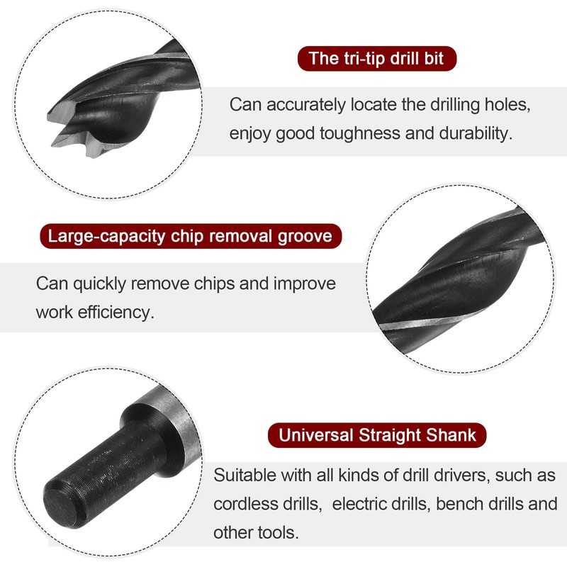 HARFINGTON 2pcs Brad Point Drill Bits 15mm(19/32") Dia Straight Round