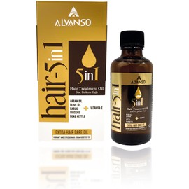 Alvanso 5-in-1 Treatment Hair Serum with Argan Oil, Olive Oil, Garlic, Ginseng, Healthy Hair, Restores Shine and Health to Damaged Hair - 50ml
