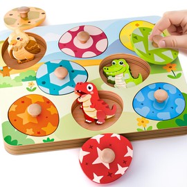 EDUJOY Wooden Animal Puzzles for Toddlers Ages 1-3, Baby Puzzle 12-18 Months, Montessori Toys for 1 2 Year Old Boys Girls Birthday Gifts, Peg Puzzles for Toddlers 2-4, Preschool Learning Activities