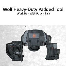 WOLF WTB300 Heavy-Duty Padded Tool Work Belt w/Pouch Bags | Universal Body Waist | Breathable Comfort Organization | Contractors Electricians Carpenters Handyman | Ballistic Nylon & Tongue Buckle