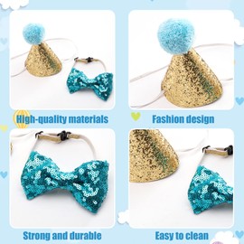 Dog Birthday Hat, Pet Dog Cat Birthday Hat and Bow Tie Collar Pet Birthday Costumes Outfit Headwear Party Decorations for Puppy Kitty (LIGHT BLUE)