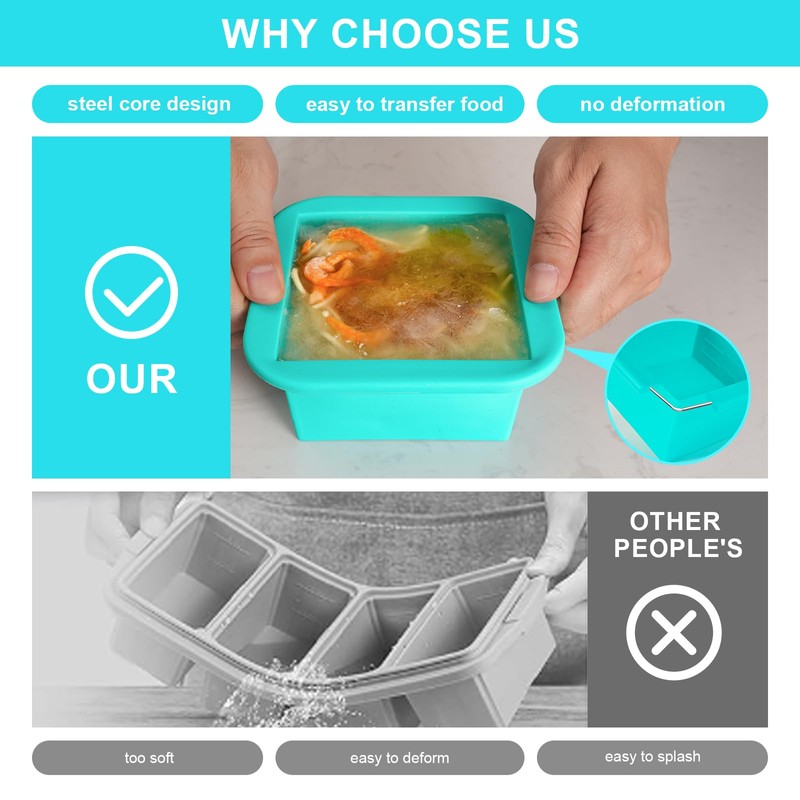 WENQING Silicone Freezer Tray with Lid 2 Pack Silicone Freezer