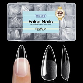 SinzSue 330PCS Medium Stiletto Nails - 15 Sizes, Pre-Filed & Durable! Full Cover Almond Shape False Nail Acrylic Soft Gel Nails Tips,Get Salon-Like Nails at Home in Minutes!