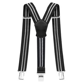 Pejoye Braces for Men Wide 4 cm Y Shaped with Extra Strong Metal Clips Durable Elastic Adjustable One Size for Men and Women, 3 clips - black and white