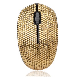 Diamond Crystal Handmade Bling Dazzling Wireless Mouse, 2.4G Noiseless Mouse with USB Receiver Portable Computer Mice for PC, Tablet, Laptop, Notebook - Gold