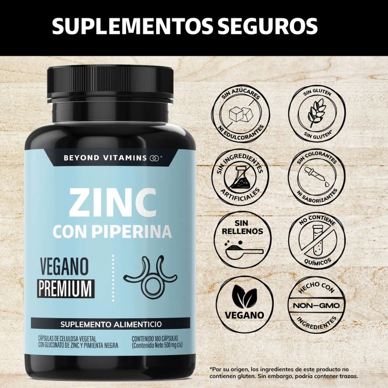 Zinc 20mg Gluconato Potenciado Piperina Estandarizada Vegano Pimienta Negra Vitaminas