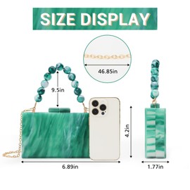 Fecialy Women's Acrylic Clutch Purse Beaded Evening Handbag Marble Clutch Formal Party Bridal Wedding Crossbody Bag, Green