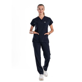 ELLYSHINE Professional Medical Uniforms & Scrubs - Soft Stretch Fabric Scrubs Uniforms Women Set - Scrub Top and Scrub Bottom (L, New Navy)