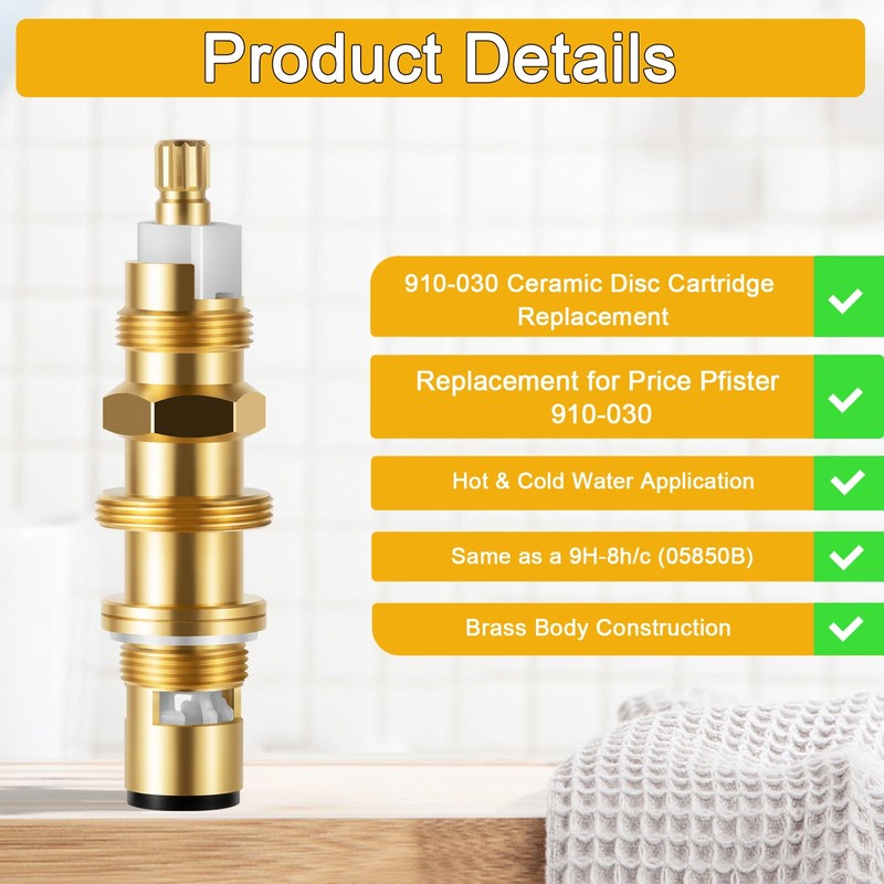 910-030 Ceramic Disc Cartridge Replacement, Compatible with Price/Pfister Shower and