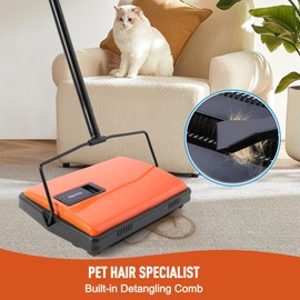 CLEANHOME CLEANHOME Manual Carpet Sweeper for Pet Hair - Dual Brush Floor Sweeper, Lightweight Push Broom for Classroom/Rugs, Non-Electric Lint & Crumb Cleaner, Easy-Dump Dustbin, No Batteries Needed