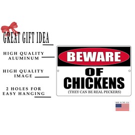 Rogue River Tactical Funny Beware of Chickens Metal Tin Sign Farm Ranch Kitchen Wall Decor Warning Sign