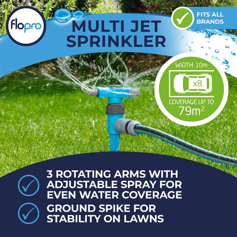 Flopro Multi Jet Rotating Garden Sprinkler, 79 m2