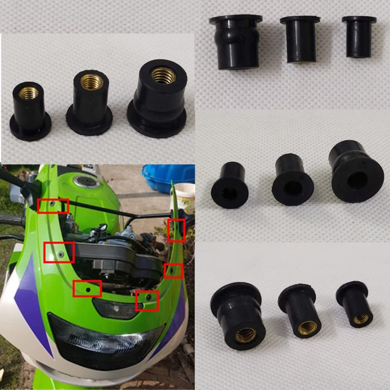 10 x M4/M5/M6 Motorcycle Windscreen Nuts, Rubber Nuts, Motorcycle Windscreen