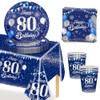 MORAINJAY 53Pcs Birthday Tableware Set for 80,Navy Blue Silver Tableware