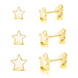 Cangall Silver Stud Earrings for Women, 3 Pairs 925 Sterling Silver Star Stud Earrings Set, Hypoallergenic Flat Dot Star Studs Earrings Gold, Tiny Cartilage Sleeper Stud Earrings for Girls Men Teens