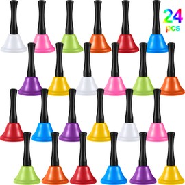 24 Pieces Metal Steel Hand Bell Call Service Colorful Note Musical Instruments Handbell with Black Wooden Handles for School Dinner Calling Decor, 8 Colors (1.97'' in Dia)