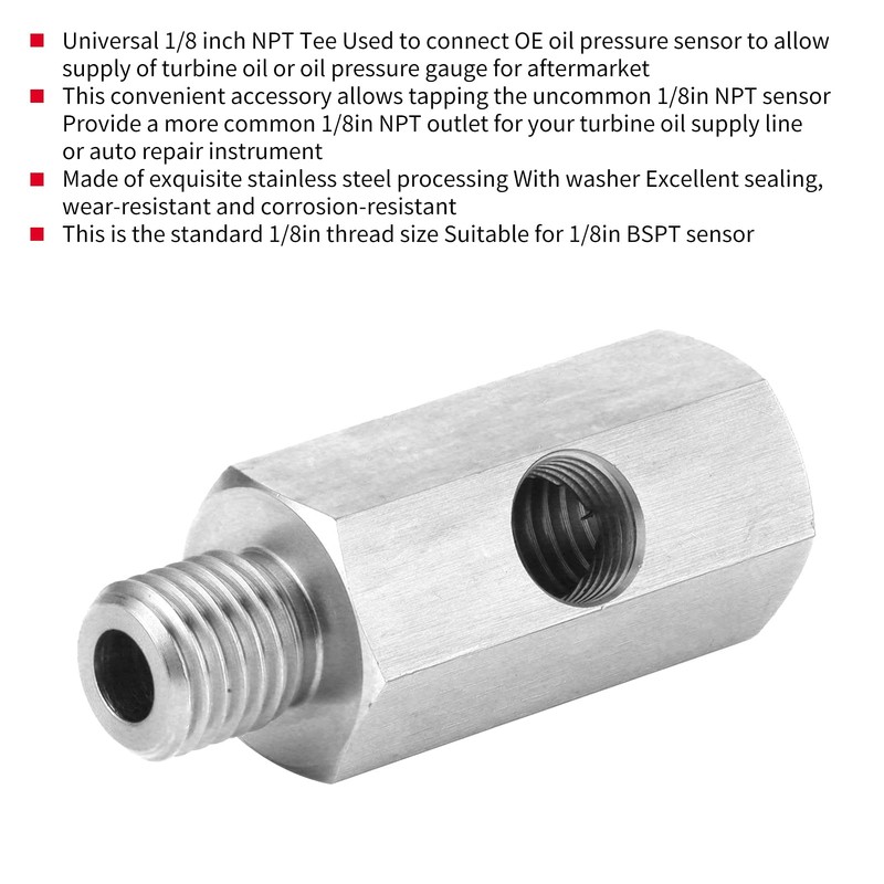 Oil Pressure Sensor NPT Connector 1/8" to M12x1.5 Stainless Steel