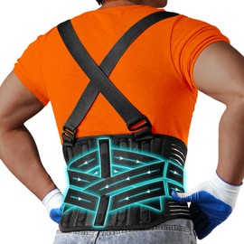 KOPUREY Back Support Belt with 2 Removable Suspender Straps, Back Posture Corrector for Heavy Lifting Safety Protector, Work Back Brace for Men Women in Construction, Warehouse Jobs X-Large