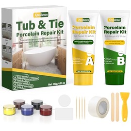 Porcelain Repair Kit, Quadence Porcelain Sink Repair Kit White, Waterproof Fiberglass Repair Kit for Fiberglass, Porcelain, Repair Chip, Crack, Rust, Hole on Tub, Toilet, Sink in Bathroom, Color Match