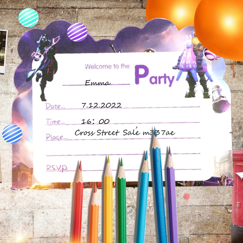 Dekewe 10 PCS Party Invitations Kids Fortnit, Video Game Party