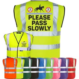 Corporate Togs Equine Hi-Vis PLEASE PASS SLOWLY Horse Equestrian Vest - Rider Safety Vest Tabard, Fastening and Fully EN471 Health & Safety Compliant Waistcoat | Safety Apparel