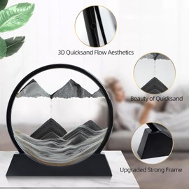 Bocnity 3D Quicksand Painting Moving Sand Art Liquid Motion 3D Hourglass Deep Sea Sandscape Art Table Spinning Sand Garden Oasis Mini Art Table Desk Decor for Men (7inch, Brown)