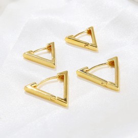 LILIE&WHITE 2 Pairs of Gold-Tone Geometric Hoop Earrings, Minimalist Triangle Design, Lightweight and Stylish for Women