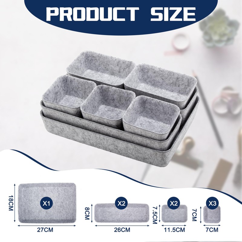 lisetar Set of 8 Felt Drawer Organisers - Rectangular Stackable