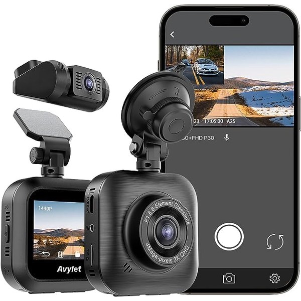 [WiFi Built-In / Smartphone Linkage] Dash Camera, Front and Rear Camera, Dash Camera, Small 2K High Pixel, 1440p, 24-Hour Parking Surveillance, Car Camera, 170° Front and Rear 150° Ultra Wide Angle, Sony Sensor, Super Clear Night Shooting, WDR Image Corr